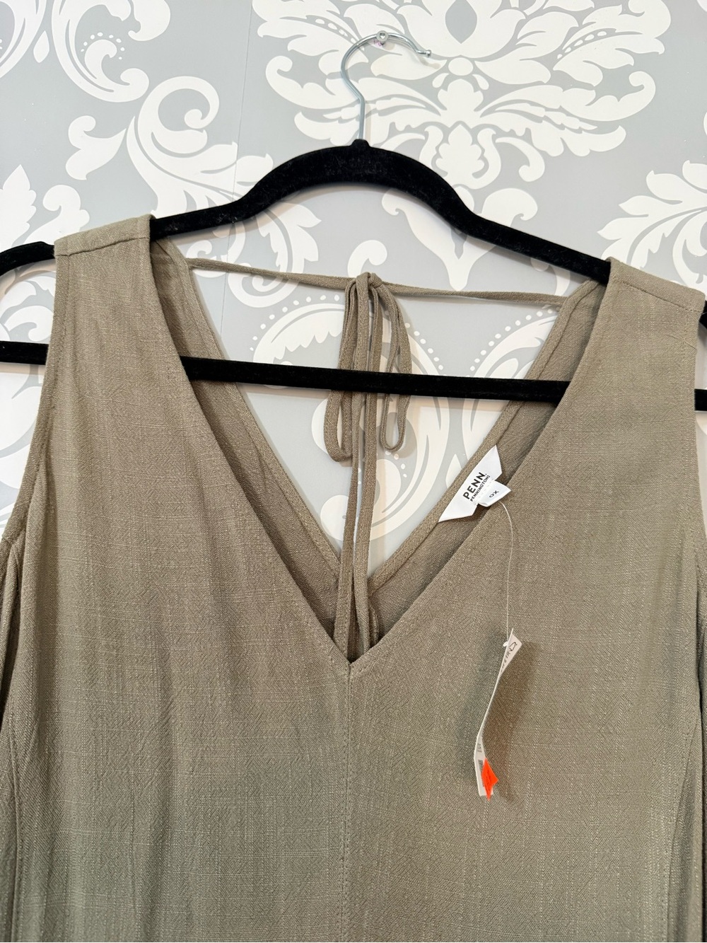 • Penningtons V-Neck Olive Linen Blend Sleeveless Dress - Picture 5 of 5